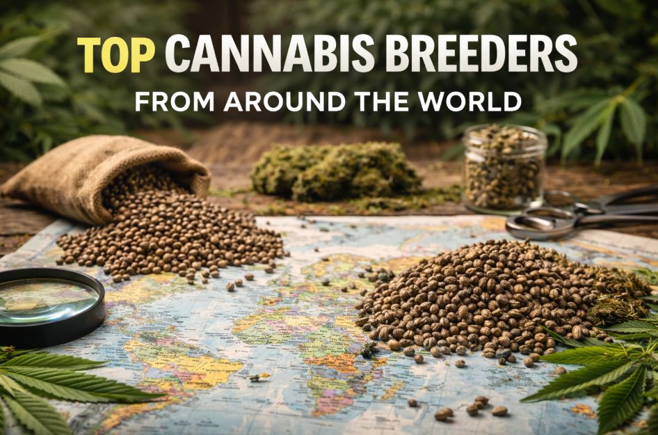 Best cannabis breeders seeds displayed on a world map illustrating global cannabis breeders and genetics