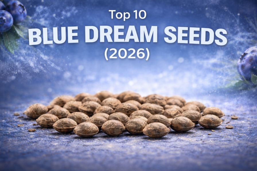 Top 10 Blue Dream seeds displayed on a blue background